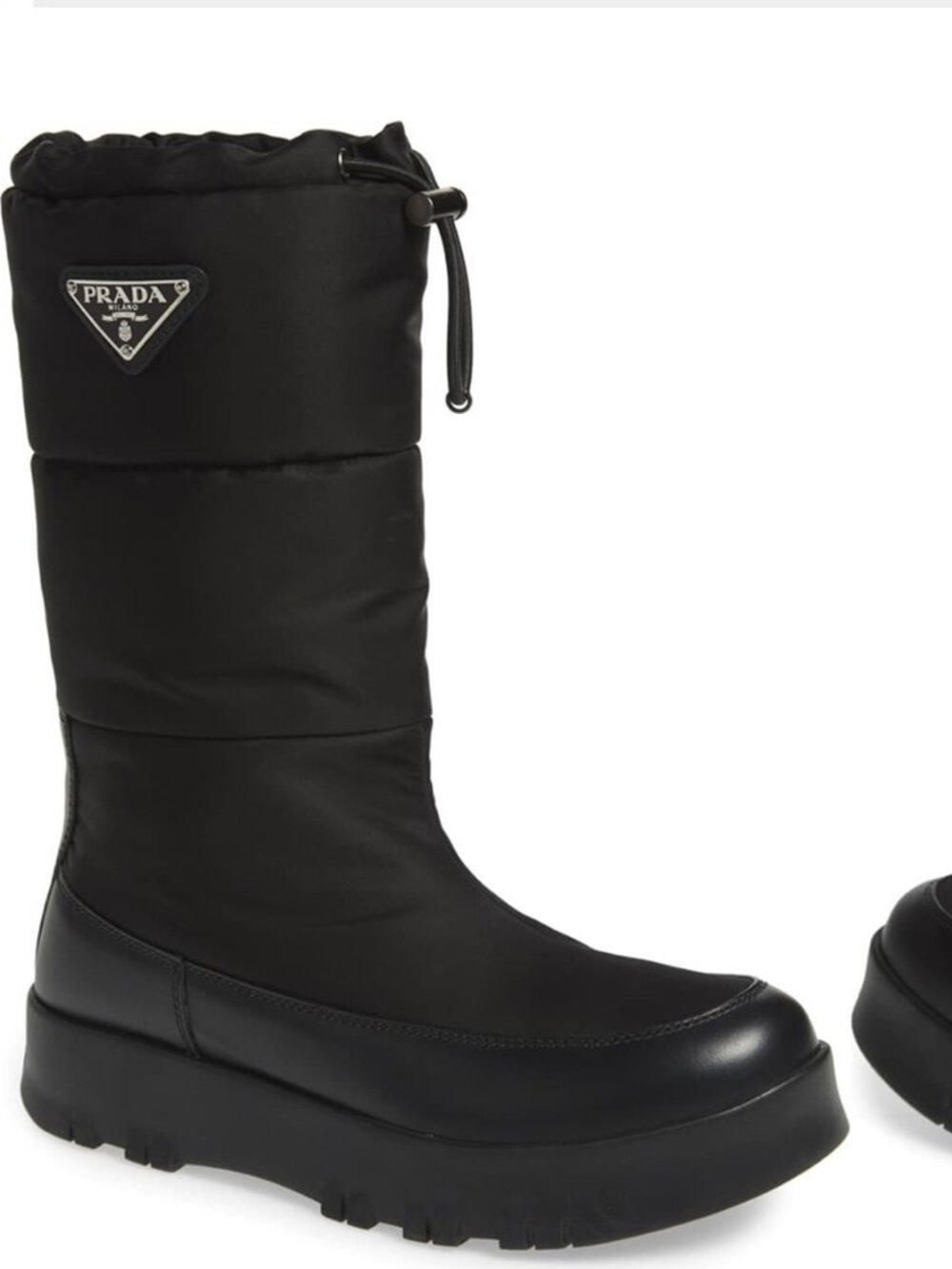 PRADA Black Leather Booties Quilted Puffer Boots Triangle Logo 40